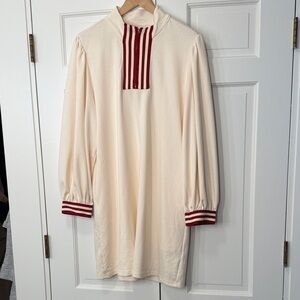 Cream Tunic Dress with Red Stripes